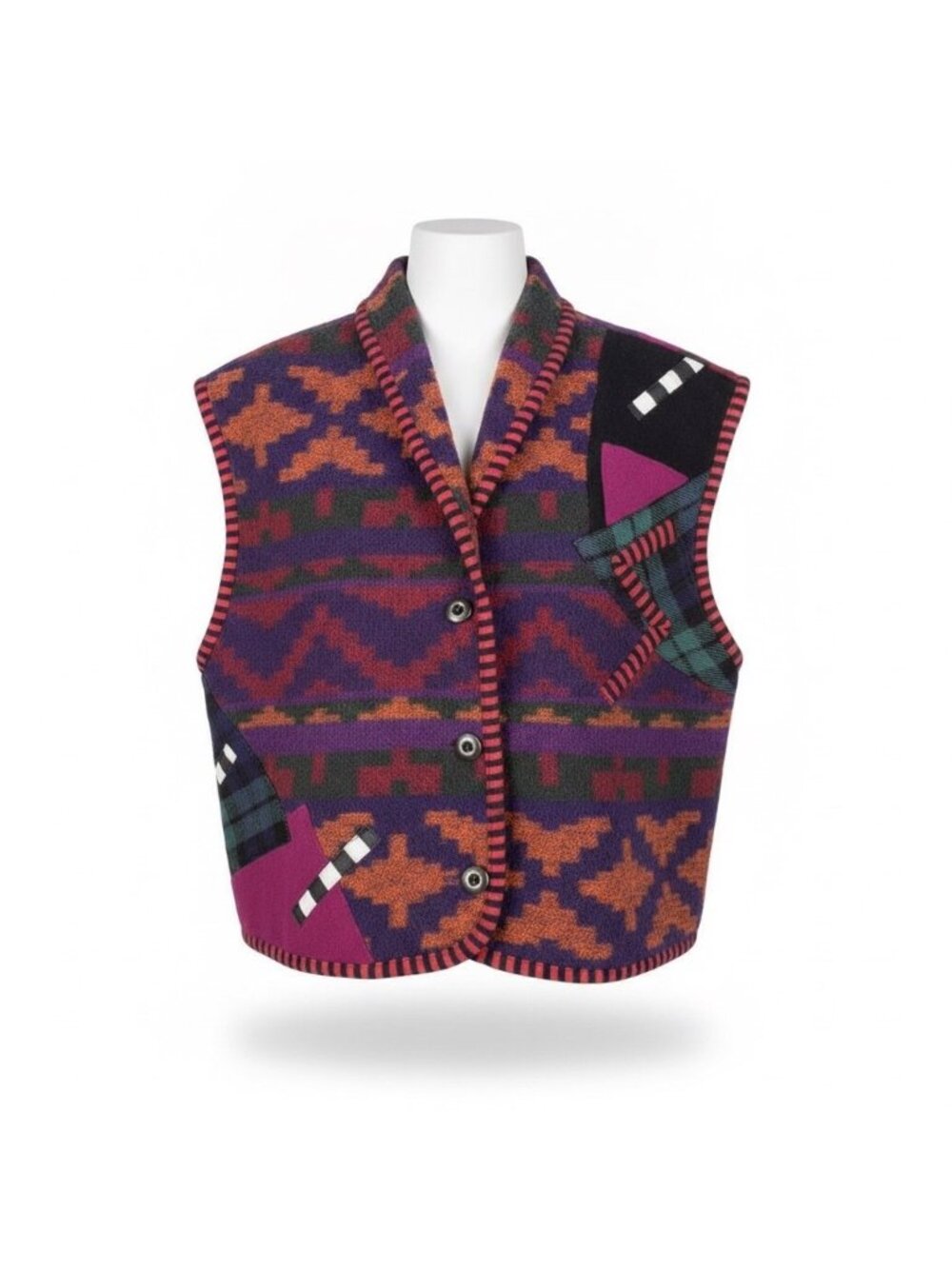 Canvasbacks Womens Multicolor Wool Blend Button-Up Vest Size S